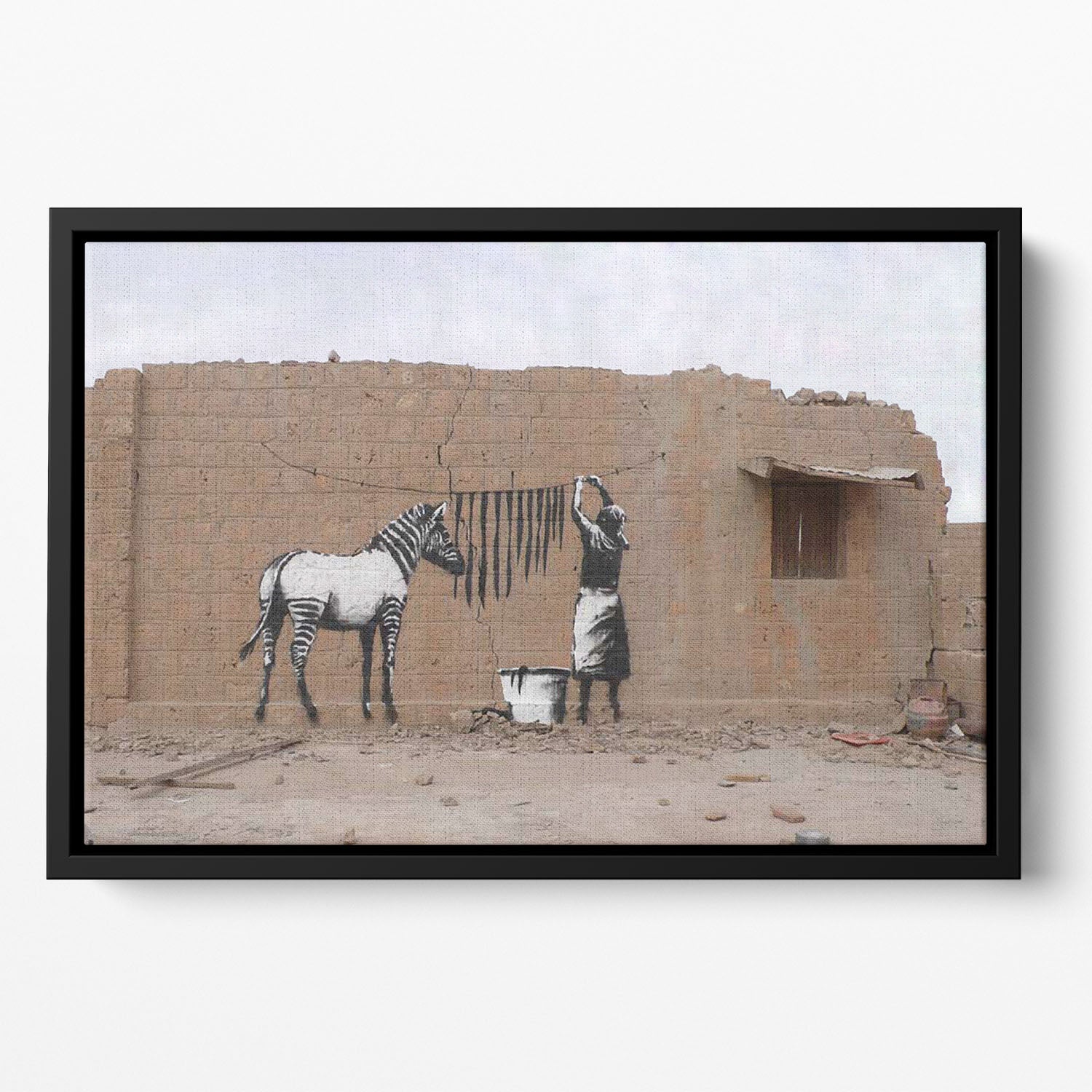 Banksy Washing Zebra Stripes Floating Framed Canvas