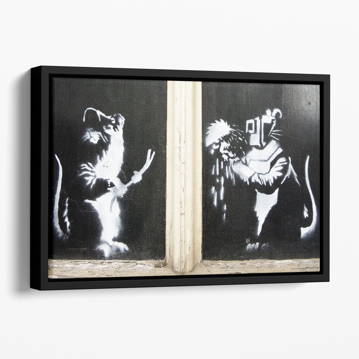 Banksy Welding Rats Floating Framed Canvas
