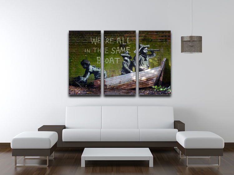 Banksy Were All In The Same Boat 3 Split Panel Canvas Print - Canvas Art Rocks - 3