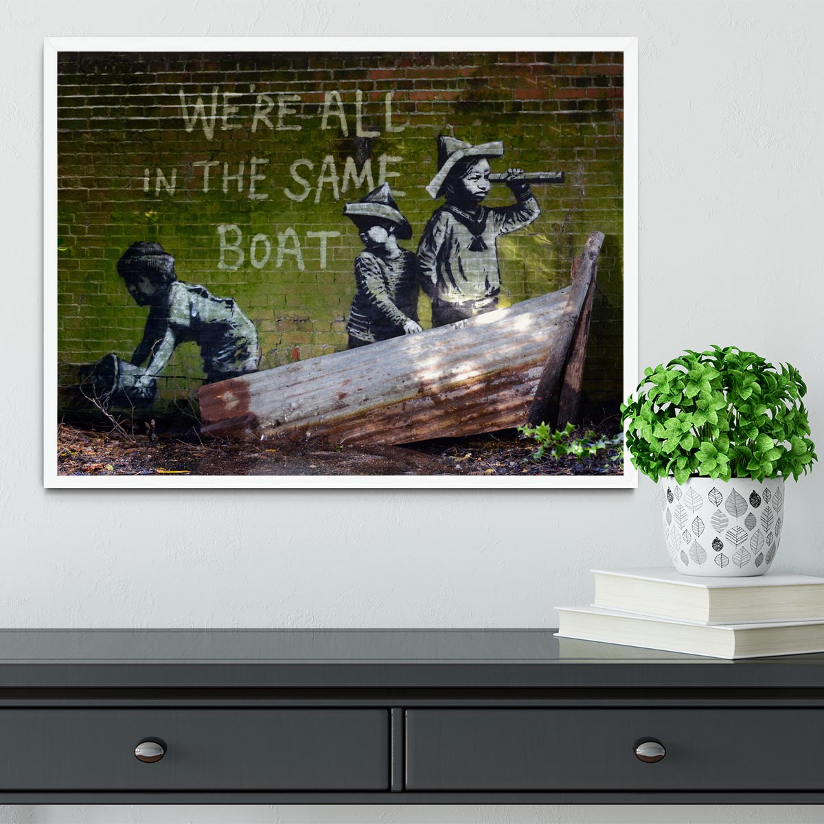 Banksy Were All In The Same Boat Framed Print - Canvas Art Rocks -6