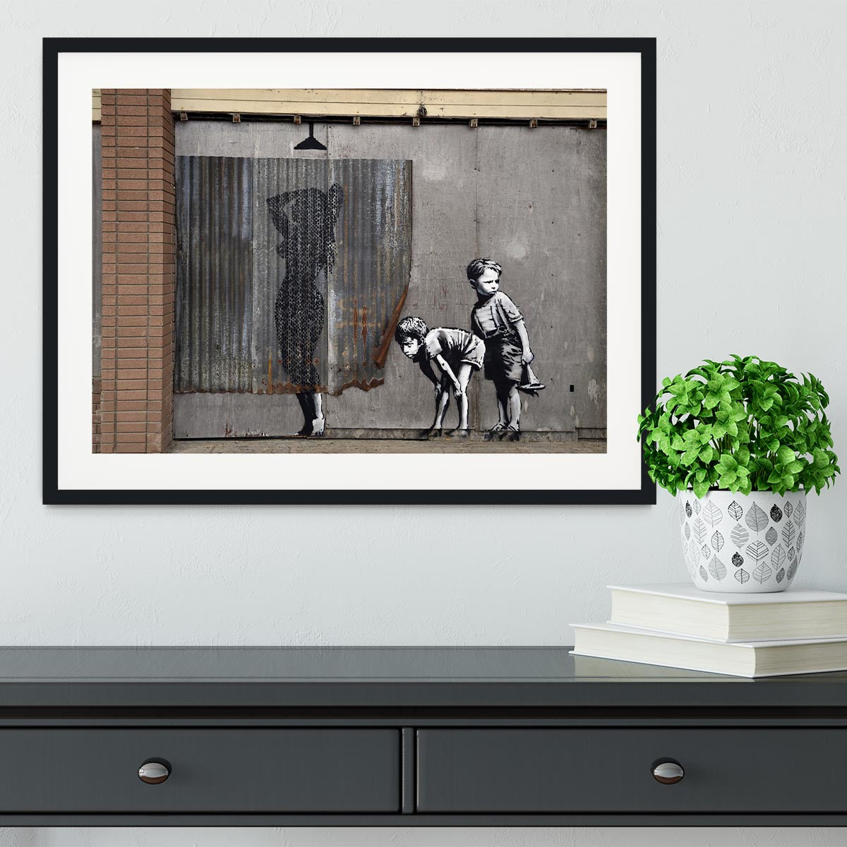 Banksy Woman In Shower Framed Print - Canvas Art Rocks - 1