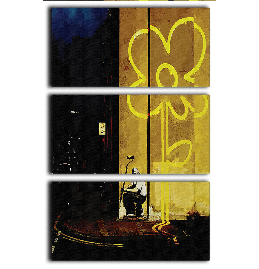 Banksy Yellow Lines 3 Split Panel Canvas Print - Canvas Art Rocks - 1