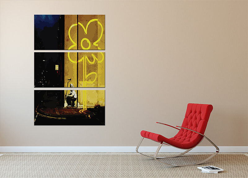 Banksy Yellow Lines 3 Split Panel Canvas Print - Canvas Art Rocks - 2