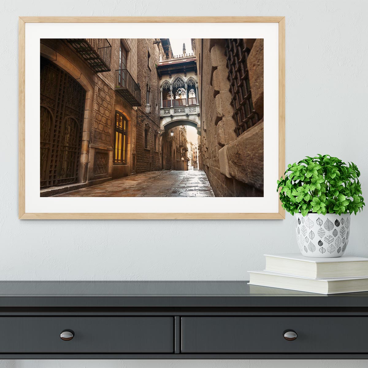 Barcelona Gothic quarter Carrer del Bisbe Framed Print - Canvas Art Rocks - 3