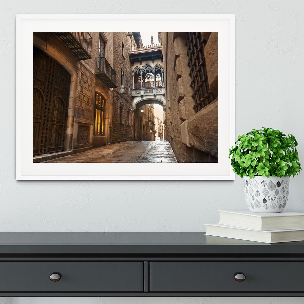 Barcelona Gothic quarter Carrer del Bisbe Framed Print - Canvas Art Rocks - 5