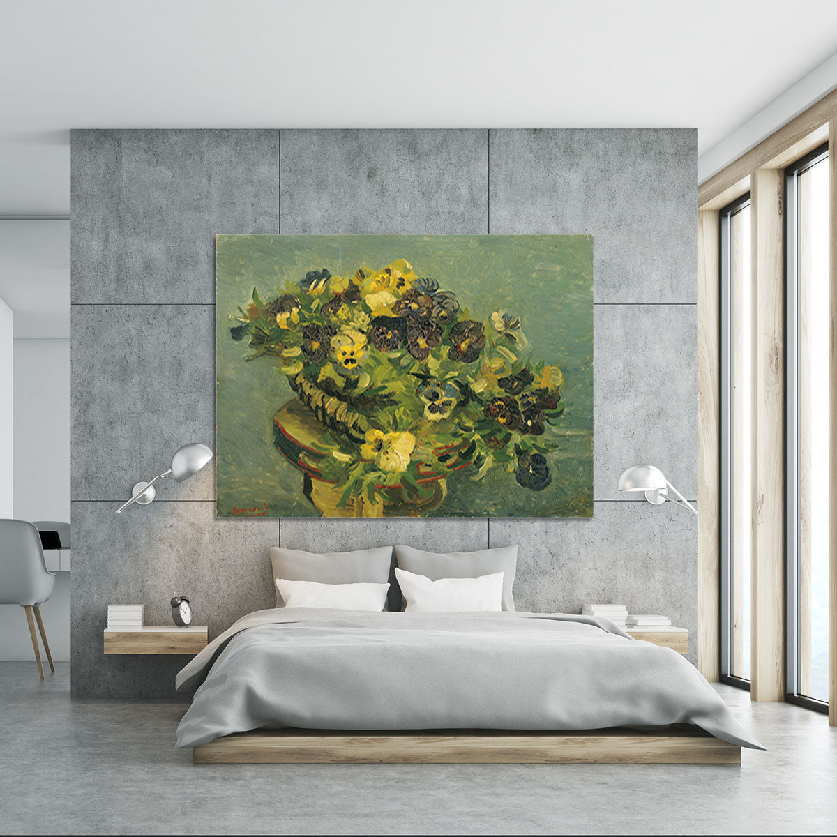 Basket of pansies on a small table by Van Gogh Canvas Print or Poster - Canvas Art Rocks - 5