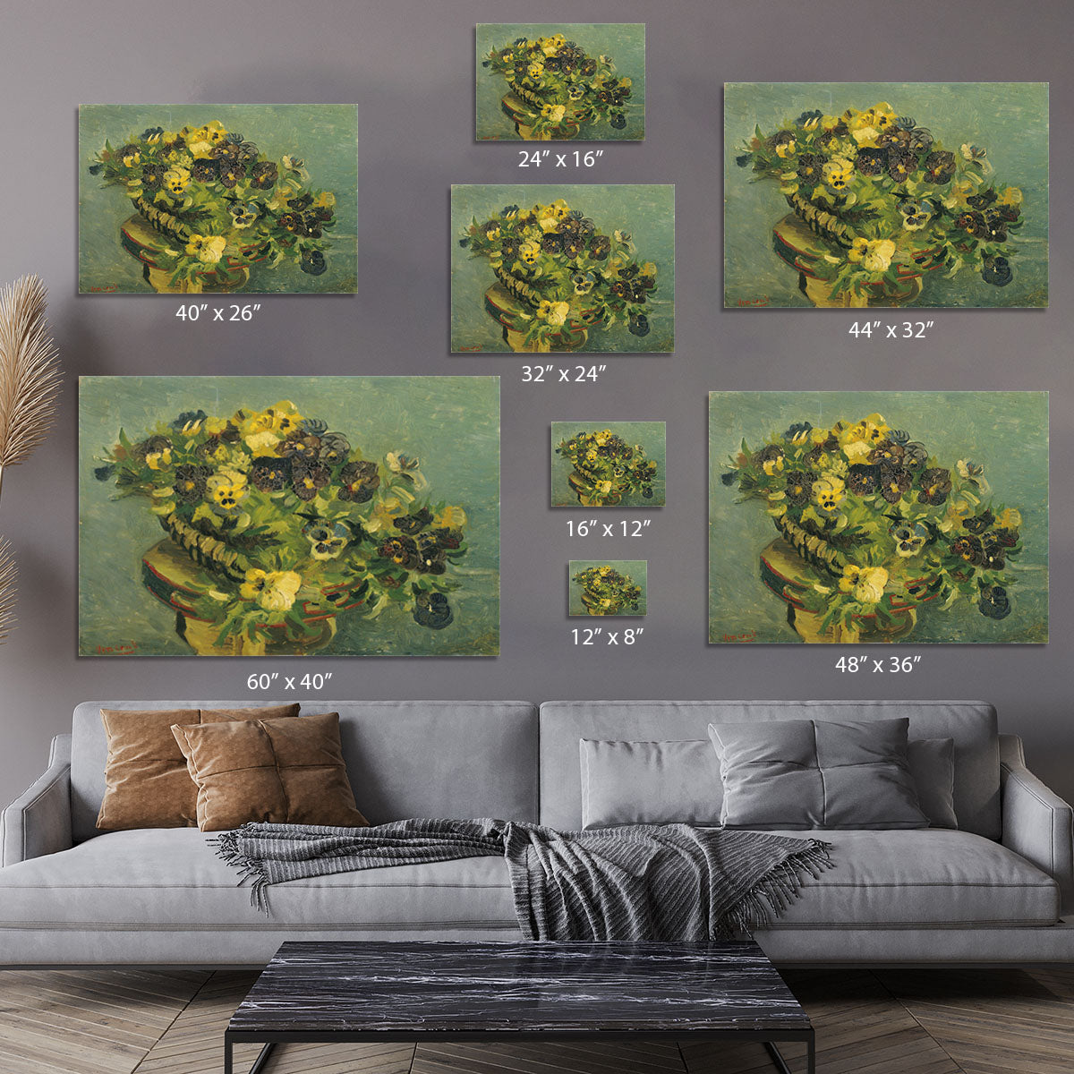 Basket of pansies on a small table by Van Gogh Canvas Print or Poster - Canvas Art Rocks - 7