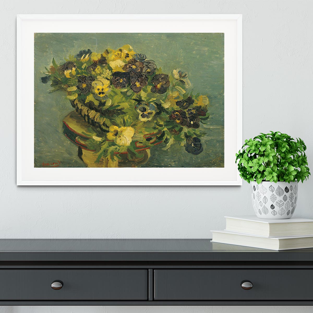 Basket of pansies on a small table by Van Gogh Framed Print - Canvas Art Rocks - 5