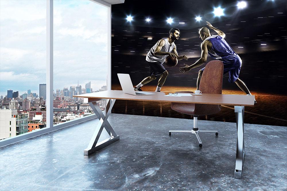 Basketball players in action in gym Wall Mural Wallpaper - Canvas Art Rocks - 3