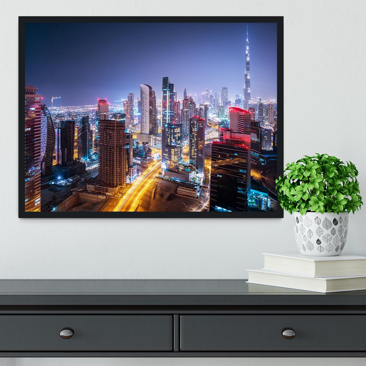 Beautiful night cityscape of Dubai Framed Print - Canvas Art Rocks - 2