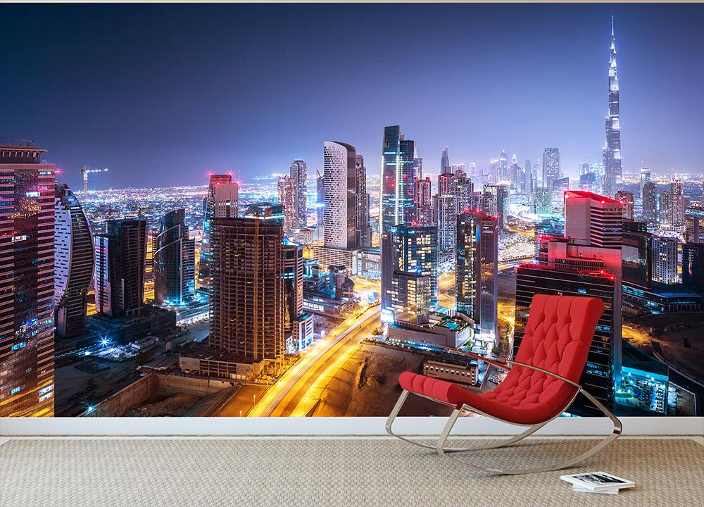 Beautiful night cityscape of Dubai Wall Mural Wallpaper - Canvas Art Rocks - 2