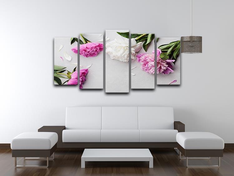 Beautiful pink and white peony flowers 5 Split Panel Canvas - Canvas Art Rocks - 3