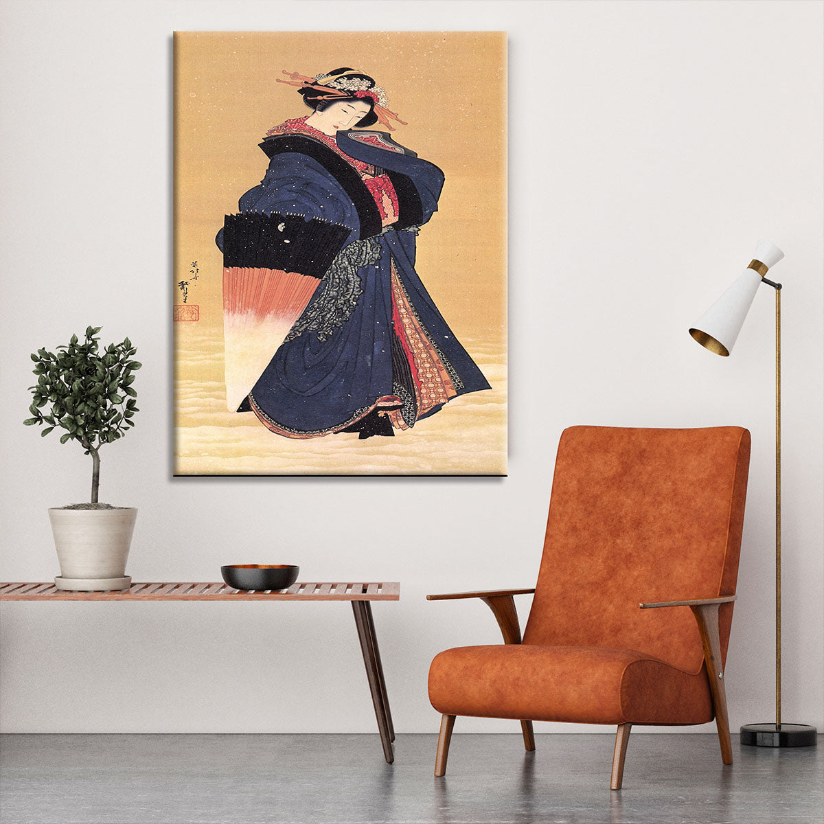 Beauty with umbrella in the snow by Hokusai Canvas Print or Poster - Canvas Art Rocks - 6