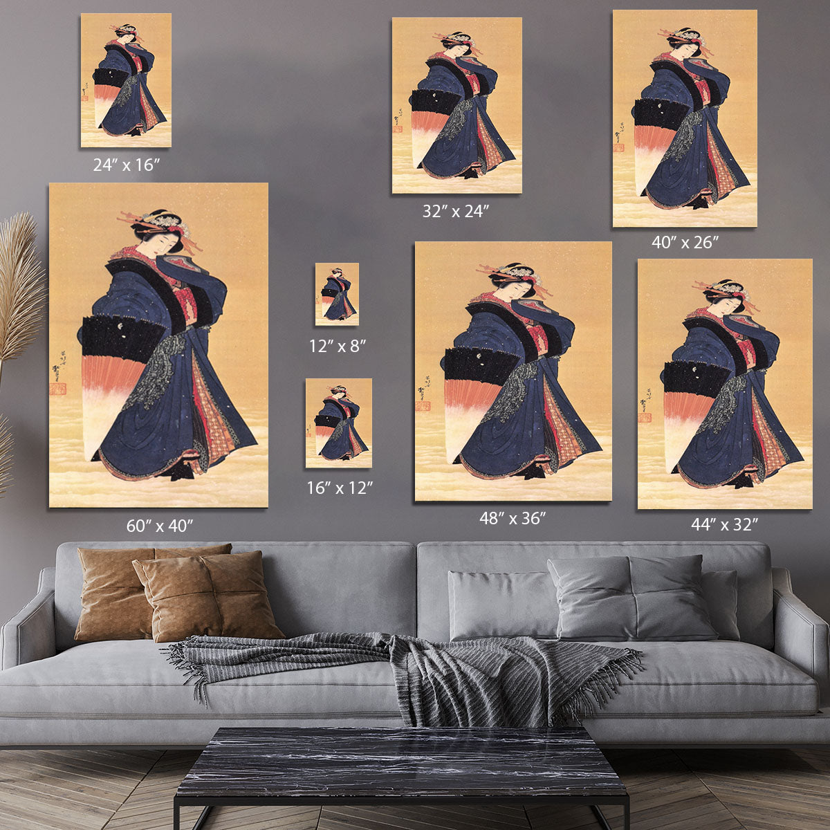 Beauty with umbrella in the snow by Hokusai Canvas Print or Poster - Canvas Art Rocks - 7