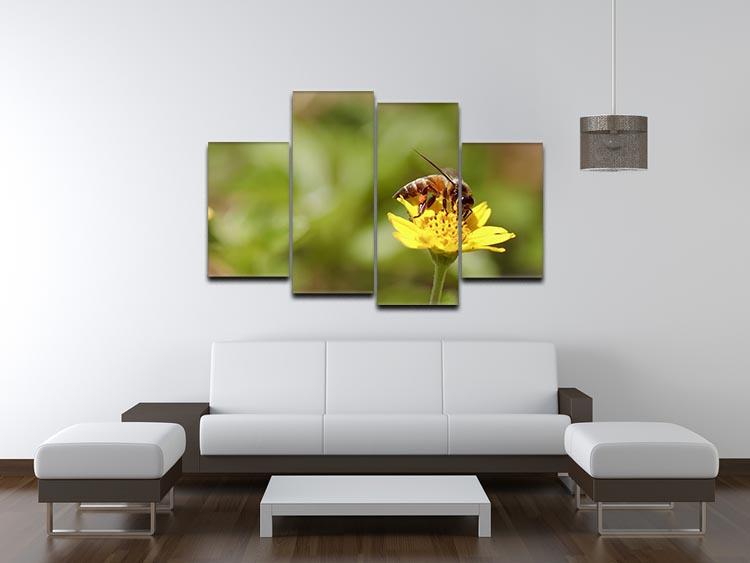 Bee and small sunflower 4 Split Panel Canvas - Canvas Art Rocks - 3