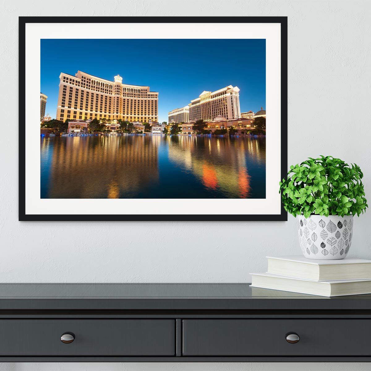 Bellagio Hotel Casino during sunset Framed Print - Canvas Art Rocks - 1