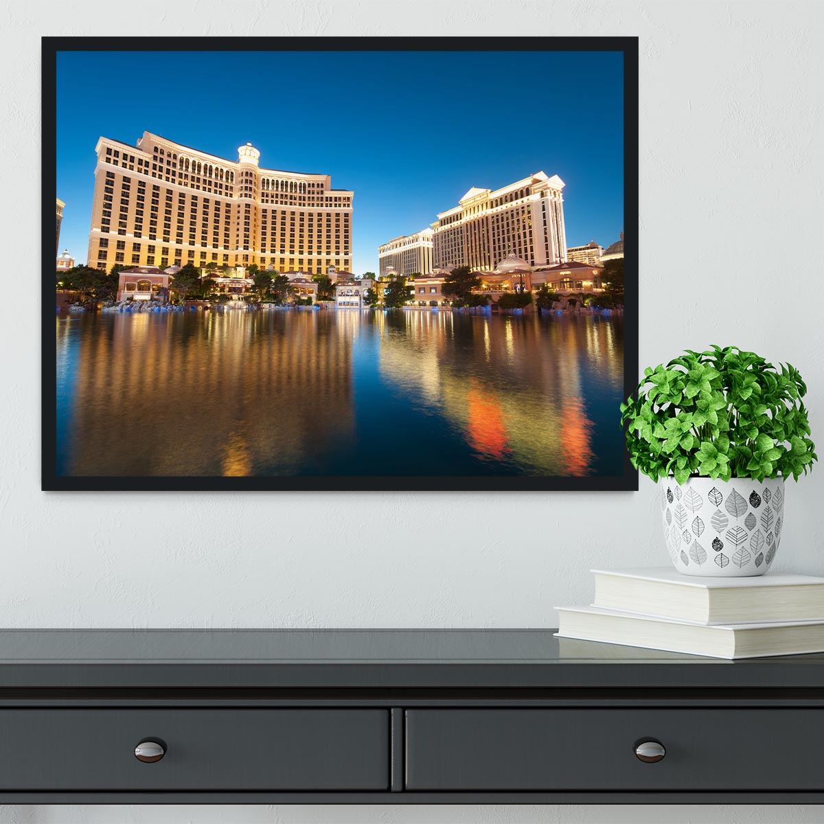 Bellagio Hotel Casino during sunset Framed Print - Canvas Art Rocks - 2