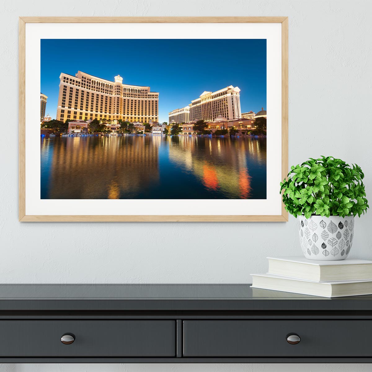 Bellagio Hotel Casino during sunset Framed Print - Canvas Art Rocks - 3
