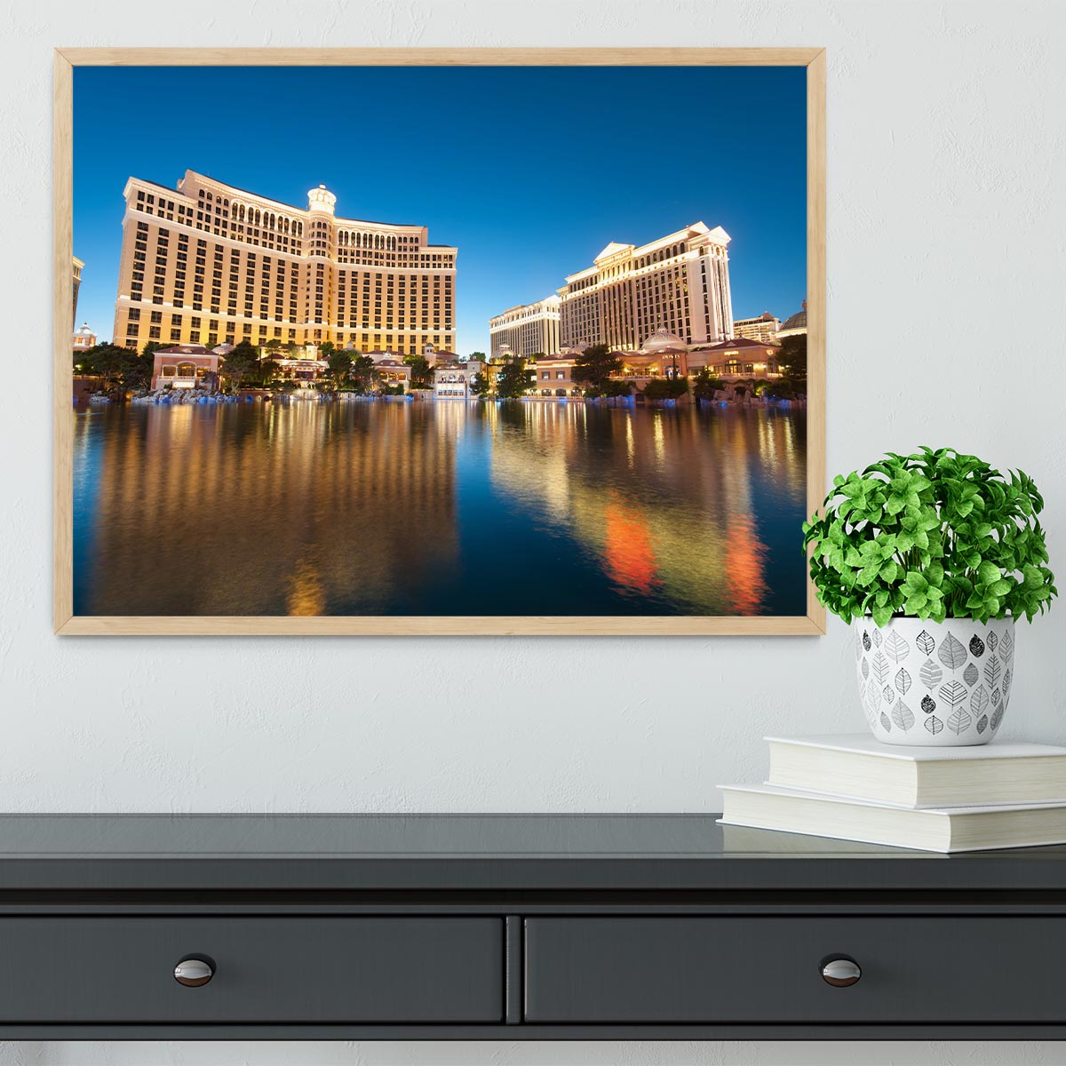 Bellagio Hotel Casino during sunset Framed Print - Canvas Art Rocks - 4