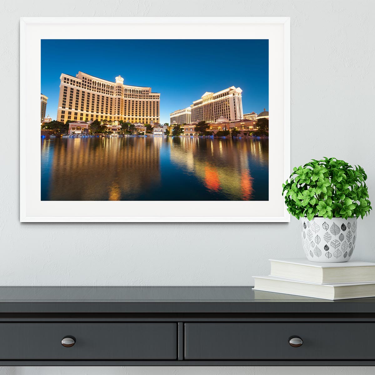Bellagio Hotel Casino during sunset Framed Print - Canvas Art Rocks - 5