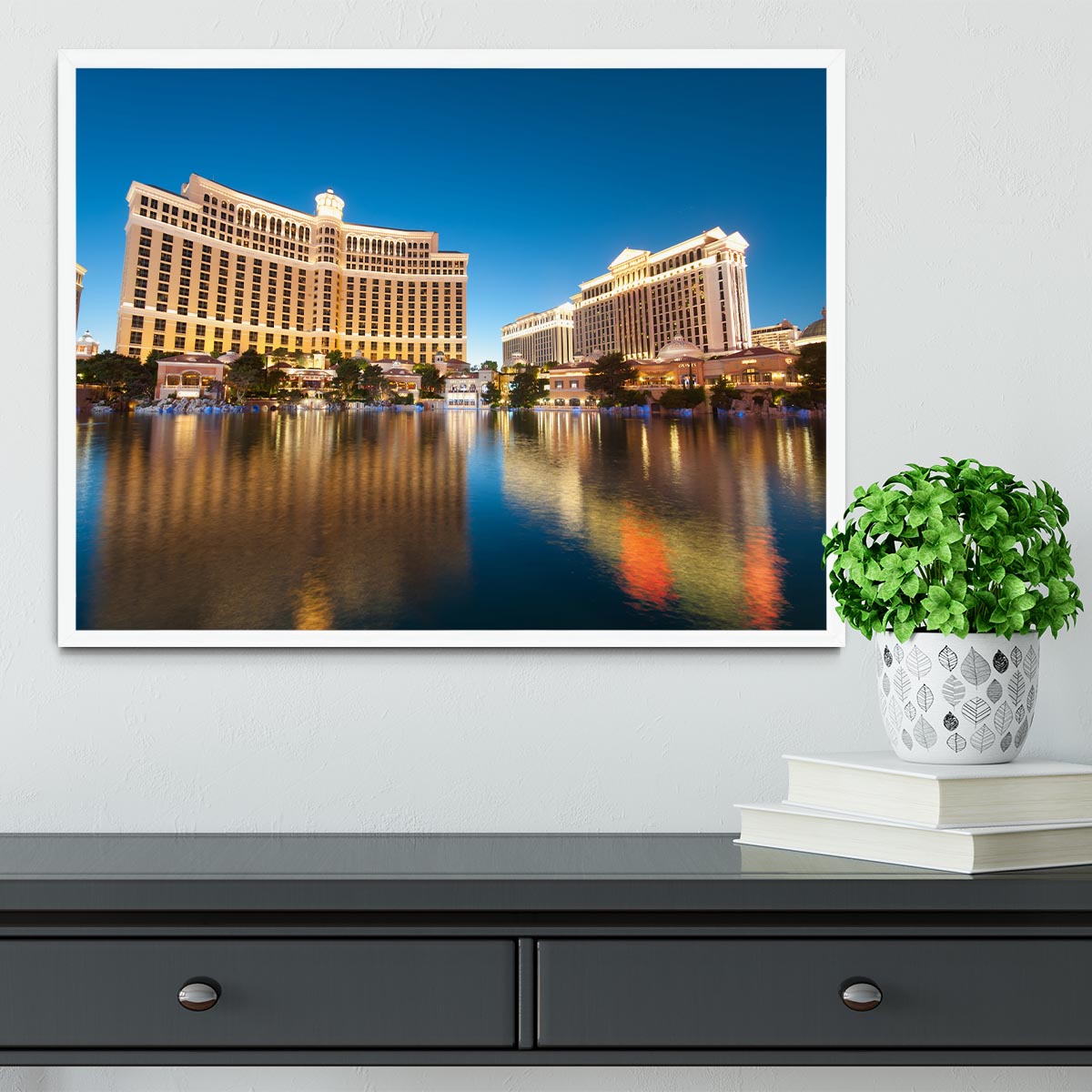 Bellagio Hotel Casino during sunset Framed Print - Canvas Art Rocks -6