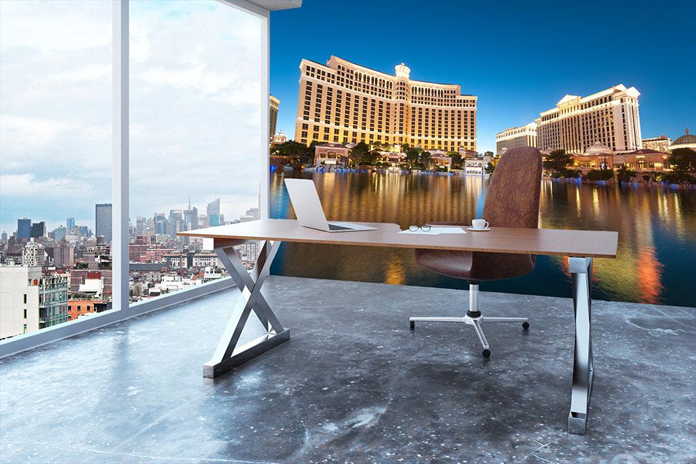 Bellagio Hotel Casino during sunset Wall Mural Wallpaper - Canvas Art Rocks - 3