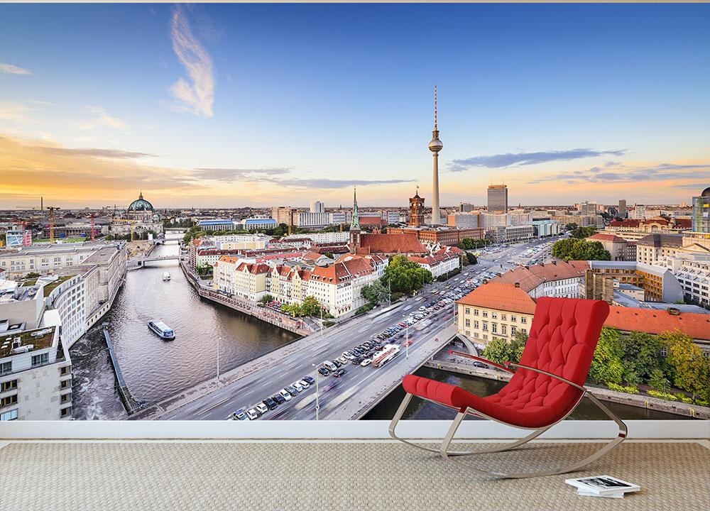 Berlin skyline on the Spree River Wall Mural Wallpaper - Canvas Art Rocks - 2