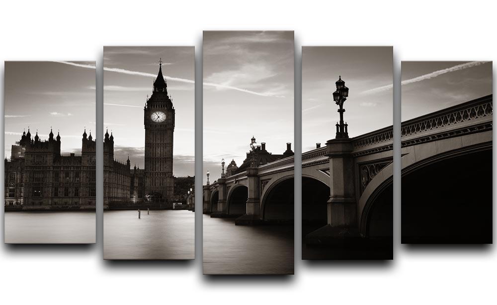 Big Ben and House of Parliament dusk panorama 5 Split Panel Canvas  - Canvas Art Rocks - 1