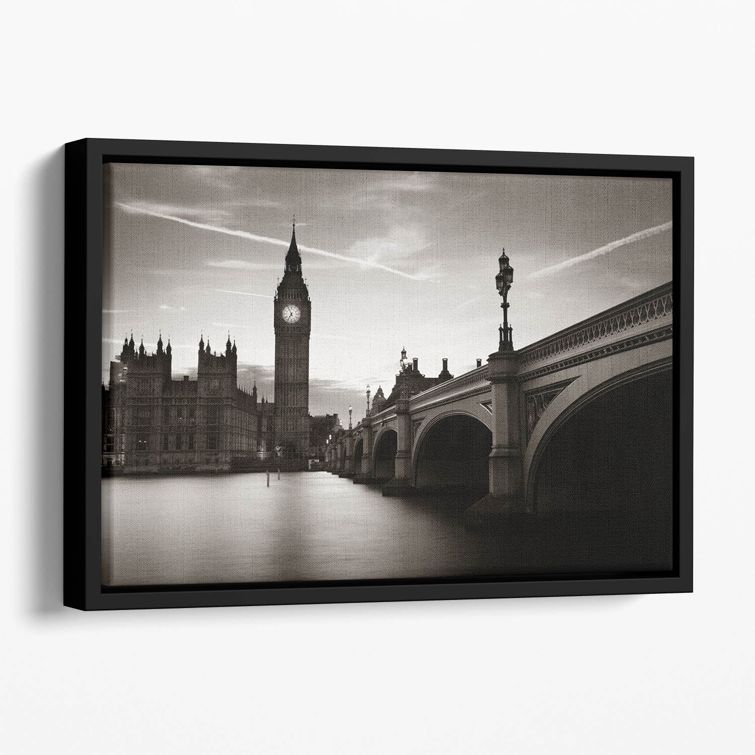 Big Ben and House of Parliament dusk panorama Floating Framed Canvas