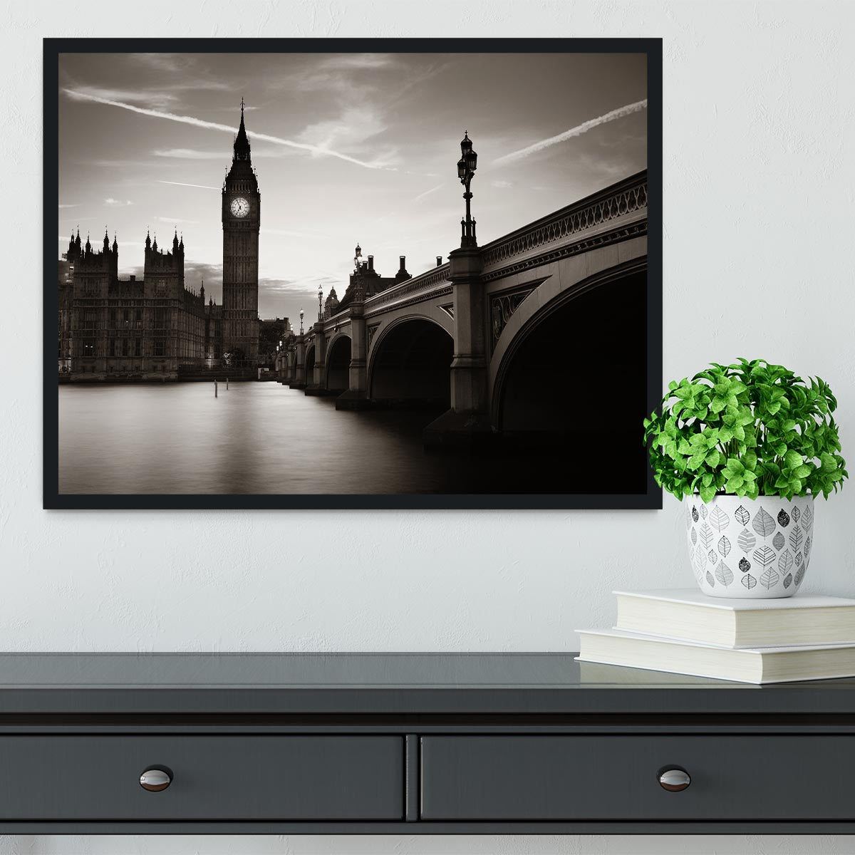 Big Ben and House of Parliament dusk panorama Framed Print - Canvas Art Rocks - 2