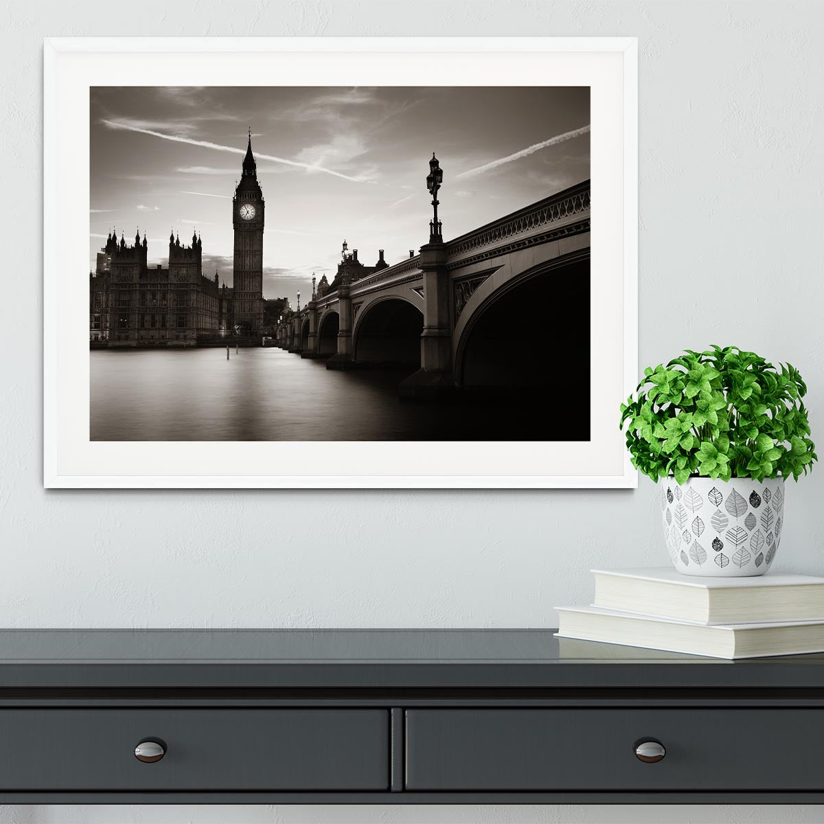 Big Ben and House of Parliament dusk panorama Framed Print - Canvas Art Rocks - 5
