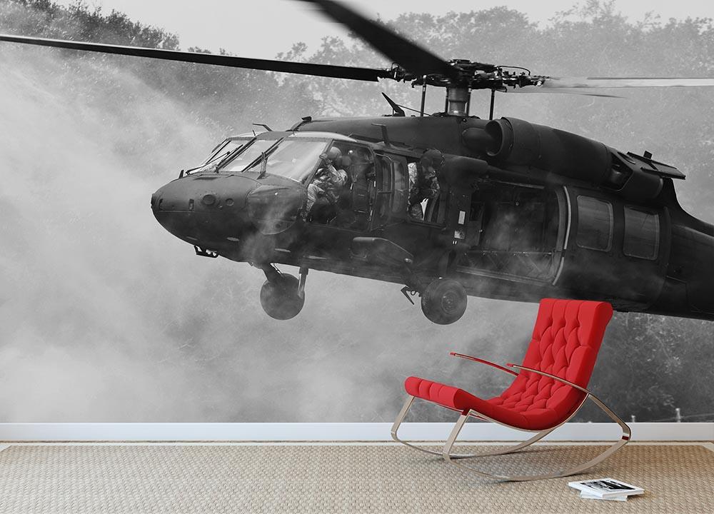 Black Hawk Helicopter Wall Mural Wallpaper - Canvas Art Rocks - 2