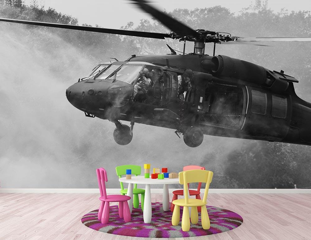 Black Hawk Helicopter Wall Mural Wallpaper - Canvas Art Rocks - 3