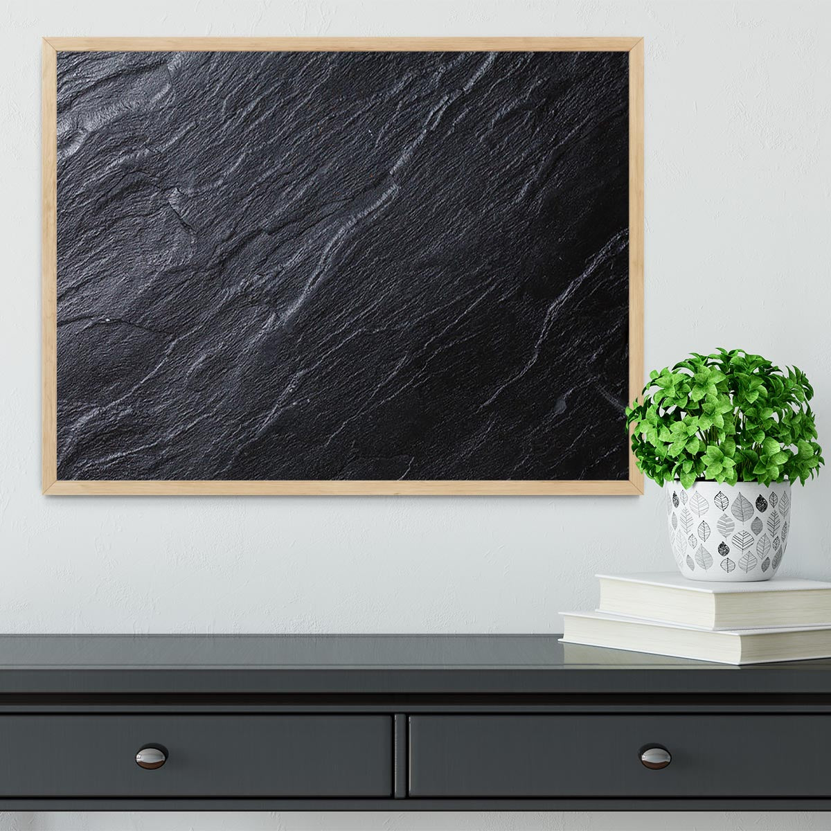 Black Textured Stone Framed Print - Canvas Art Rocks - 4