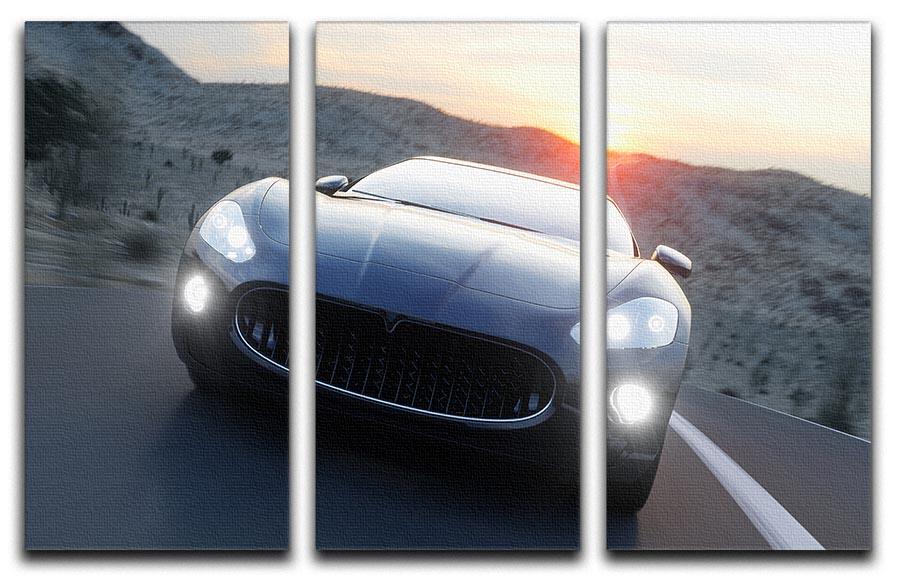 Black sport car on road 3 Split Panel Canvas Print - Canvas Art Rocks - 1