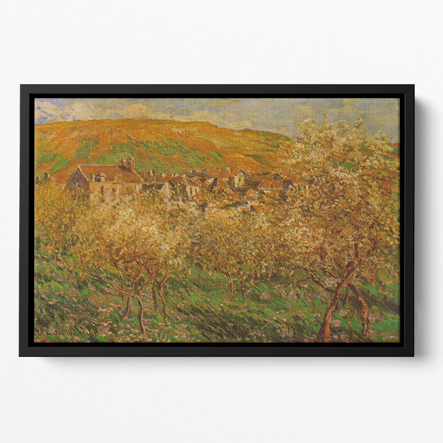 Blooming apple trees by Monet Floating Framed Canvas