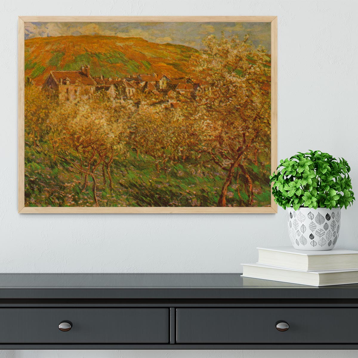 Blooming apple trees by Monet Framed Print - Canvas Art Rocks - 4
