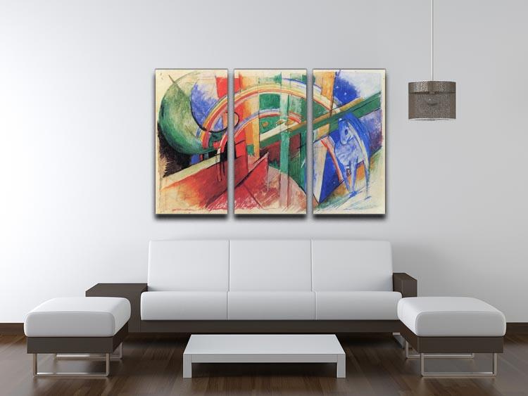 Blue horse with rainbow by Franz Marc 3 Split Panel Canvas Print - Canvas Art Rocks - 3