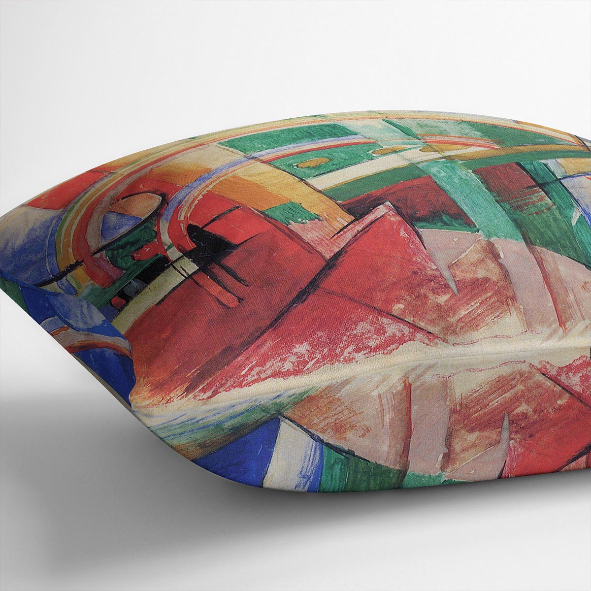 Blue horse with rainbow by Franz Marc Cushion