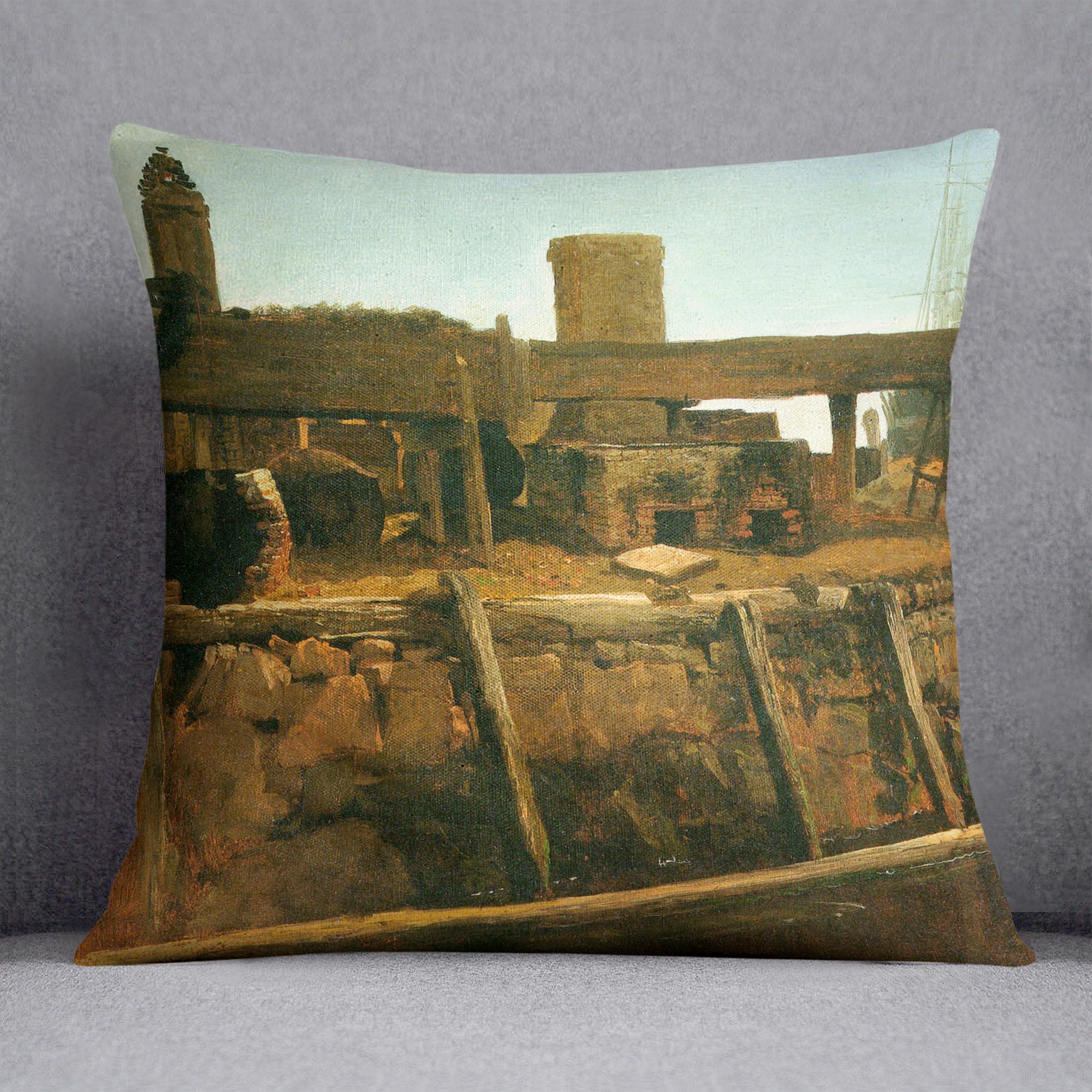 Boat at the dock by Bierstadt Cushion - Canvas Art Rocks - 1