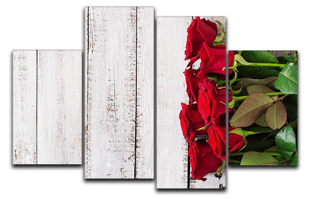 Bouquet of red roses on a light wooden background 4 Split Panel Canvas - Canvas Art Rocks - 1