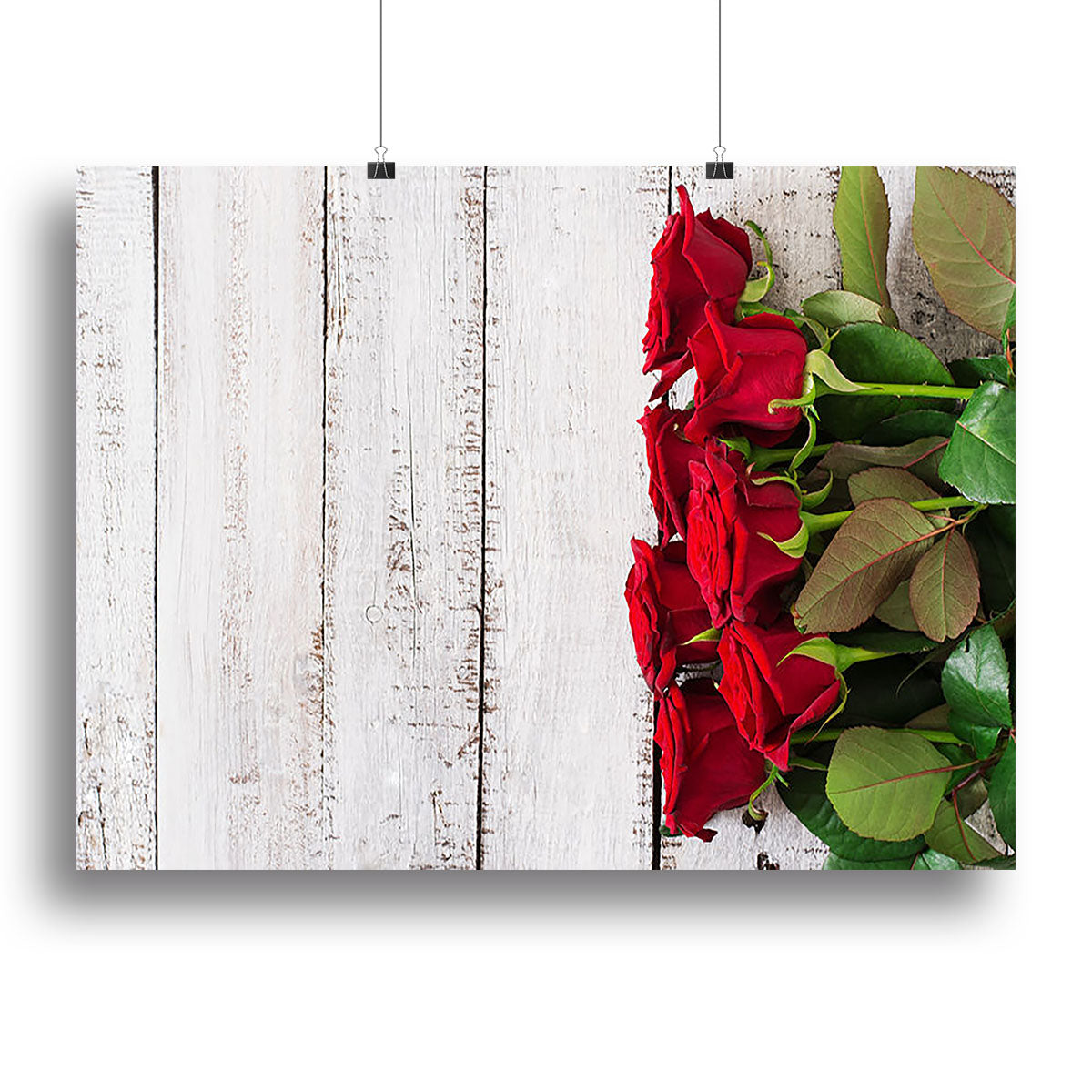 Bouquet of red roses on a light wooden background Canvas Print or Poster - Canvas Art Rocks - 2