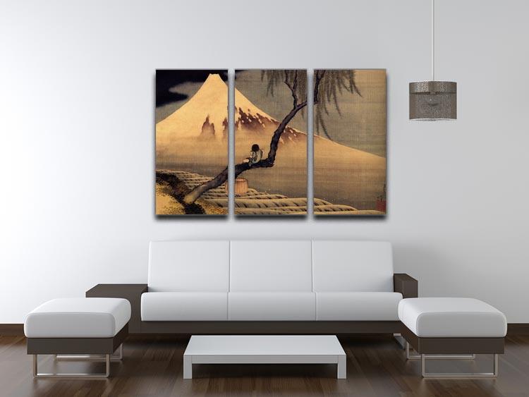 Boy in front of Fujiama by Hokusai 3 Split Panel Canvas Print - Canvas Art Rocks - 3