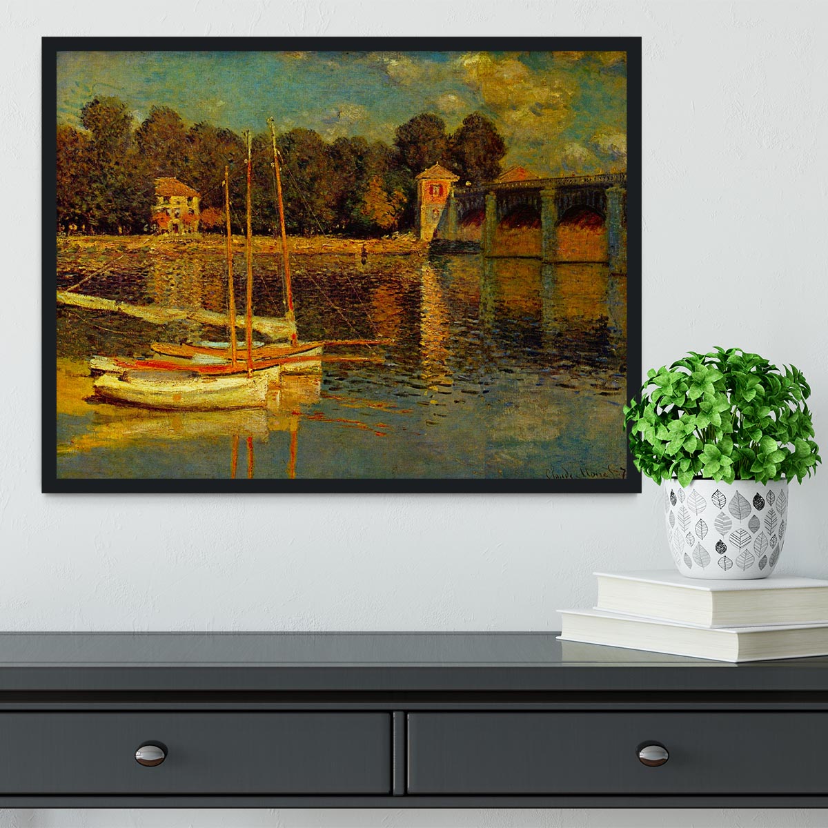 Bridge at Argenteuil by Monet Framed Print - Canvas Art Rocks - 2