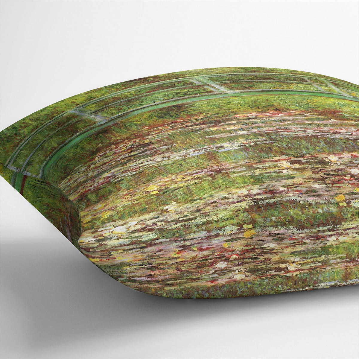 Bridge over the sea rose pond by Monet Cushion