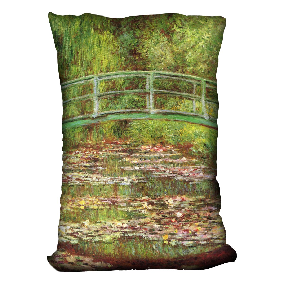 Bridge over the sea rose pond by Monet Cushion