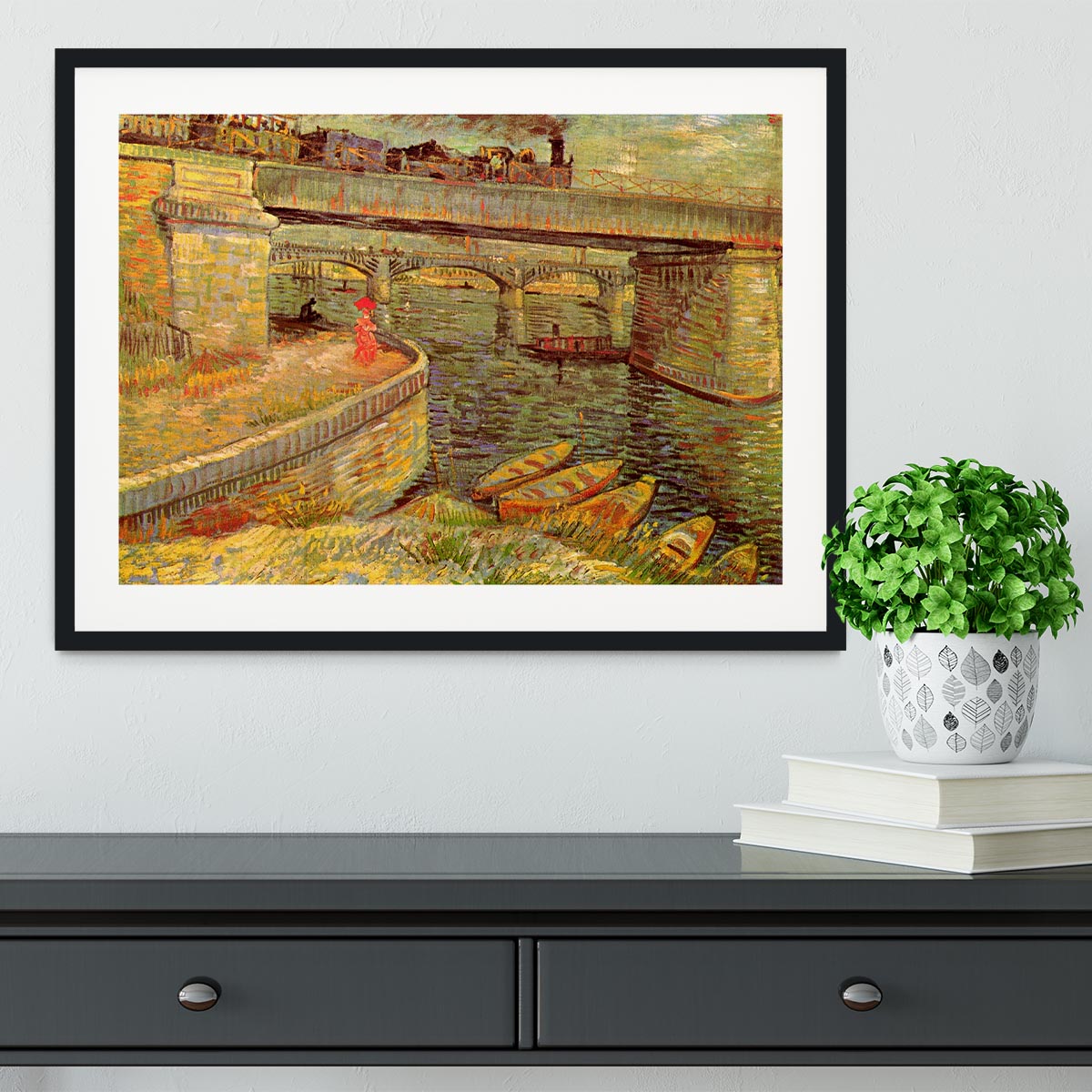 Bridges across the Seine at Asnieres by Van Gogh Framed Print - Canvas Art Rocks - 1