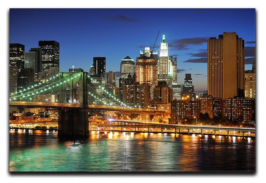 Brooklyn bridge downtown at night Canvas Print or Poster  - Canvas Art Rocks - 1