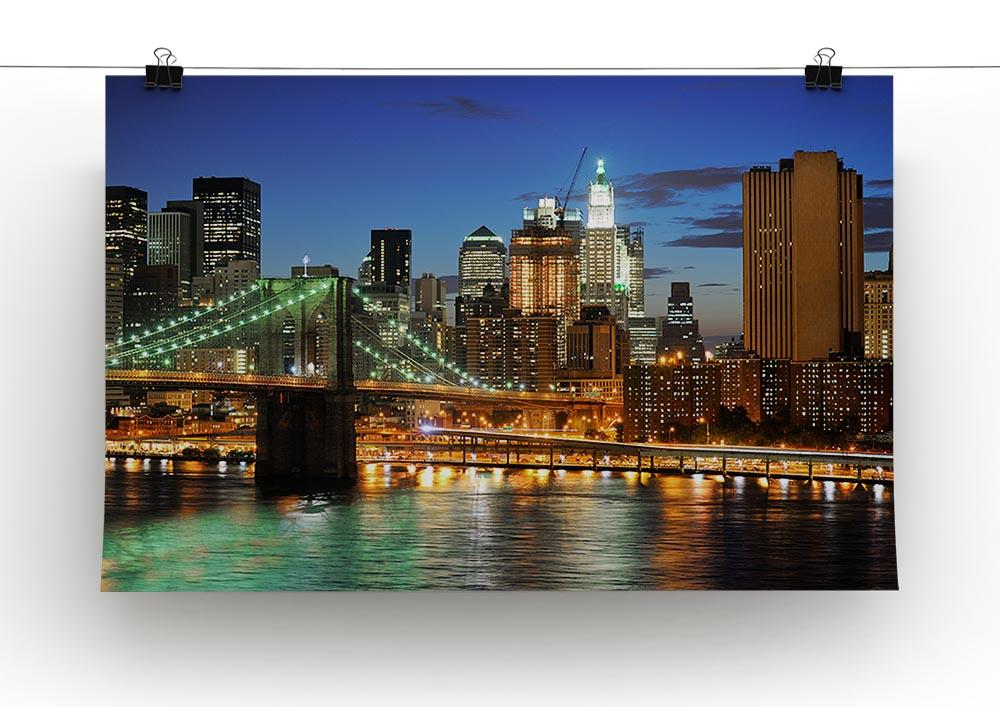 Brooklyn bridge downtown at night Canvas Print or Poster - Canvas Art Rocks - 2