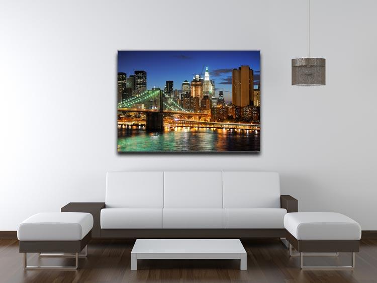 Brooklyn bridge downtown at night Canvas Print or Poster - Canvas Art Rocks - 4